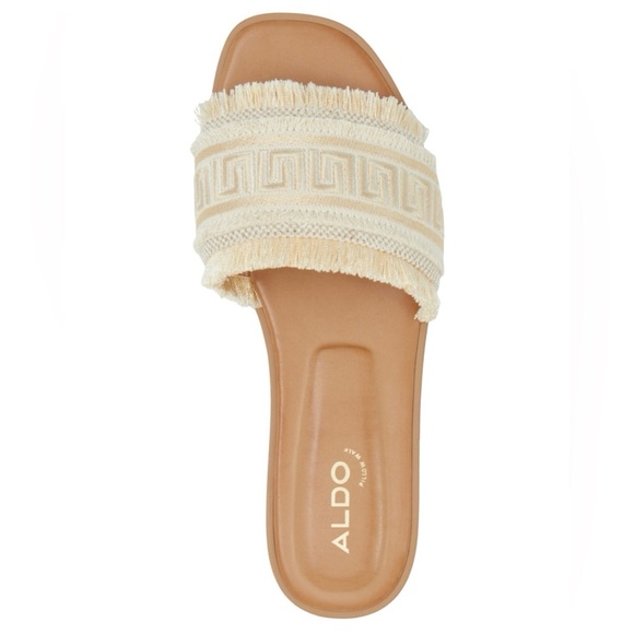 NEW IN BOX! ALDO Nalani fringe flat sandals in gold Greek Key Pattern Women’s 8 - Picture 6 of 9